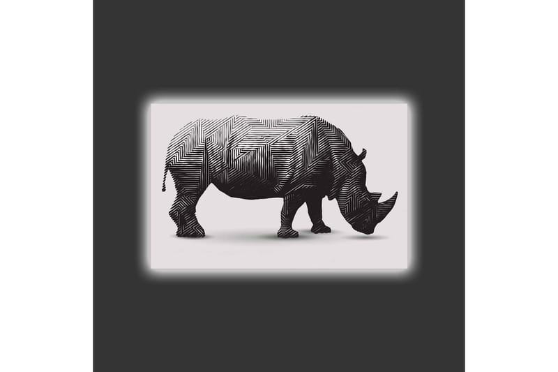 Canvastavla med LED-belysning - Stiliserad noshörning i svart och vitt - Svart / Vit - Inredning & dekor - Tavlor & konst - Canvastavla