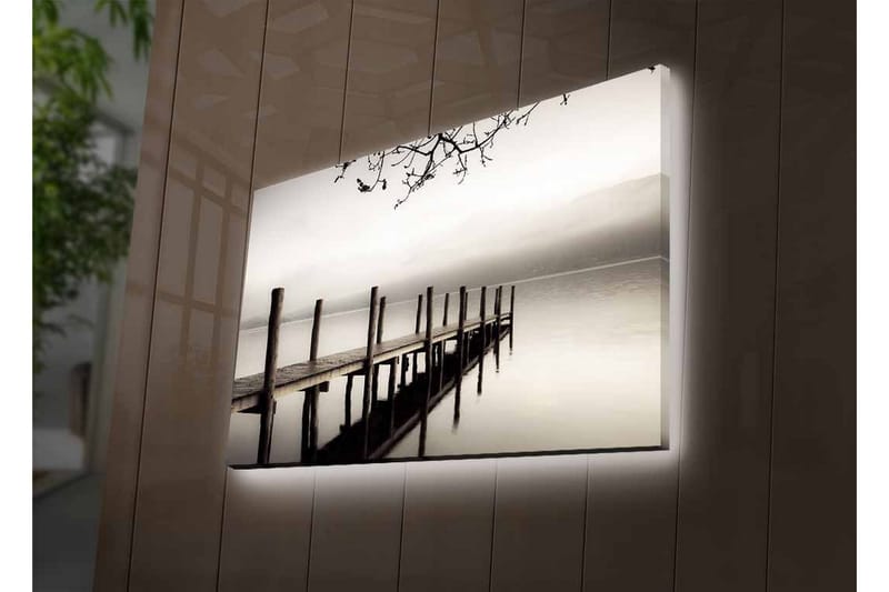 Canvastavla med LED-belysning - Stillhet vid en brygga i dimma - Grå / Svart / Vit - Inredning & dekor - Tavlor & konst - Canvastavla