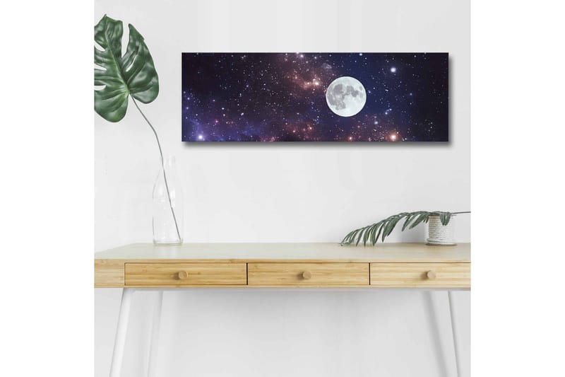 Canvastavla med LED-belysning - Stjärnfull natthimmel med en stor måne - Mörkblå / Lila / Vit - Inredning & dekor - Tavlor & konst - Canvastavla