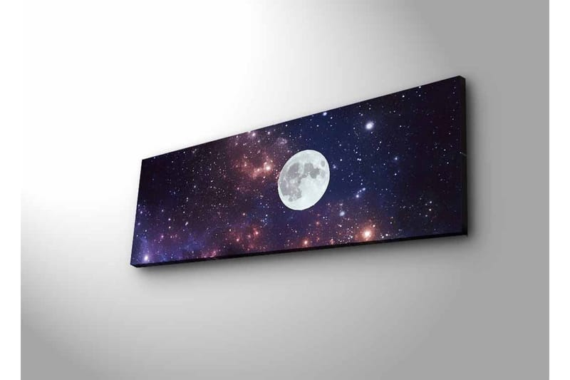 Canvastavla med LED-belysning - Stjärnfull natthimmel med en stor måne - Mörkblå / Lila / Vit - Inredning & dekor - Tavlor & konst - Canvastavla