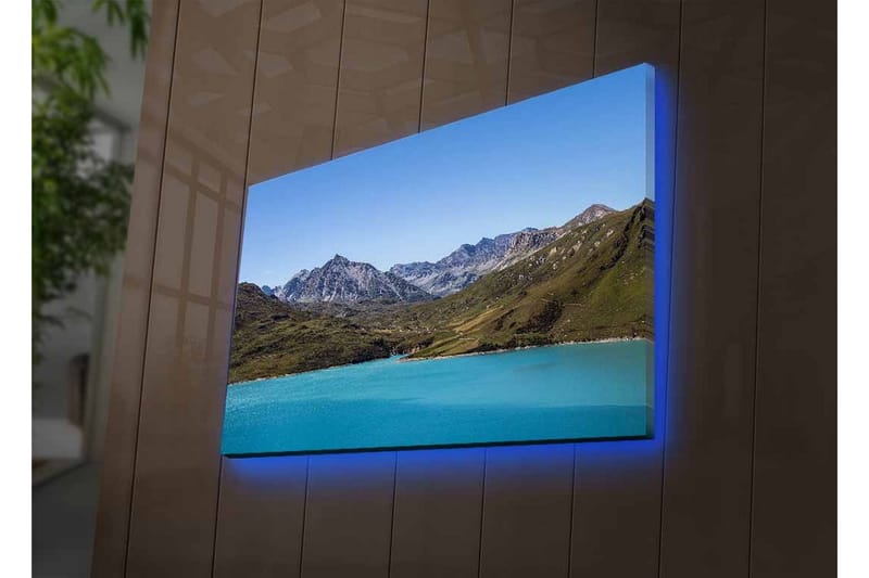 Canvastavla med LED-belysning - Storslagen berglandskap med en klar, turkos sjö - Turkos / Grön / Blå - Inredning & dekor - Tavlor & konst - Canvastavla