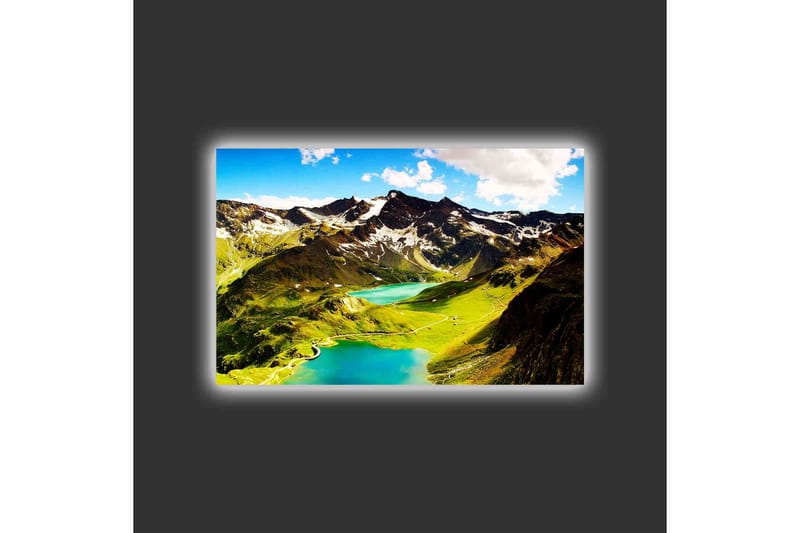Canvastavla med LED-belysning - Storslagen bergslandskap med glittrande sjöar och gröna ängar - Grön / Blå / Vit - Inredning & dekor - Tavlor & konst - Canvastavla