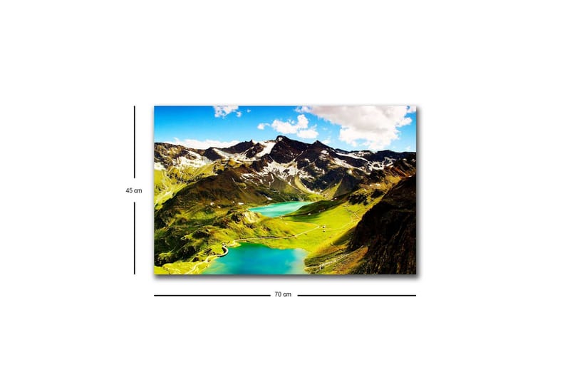Canvastavla med LED-belysning - Storslagen bergslandskap med glittrande sjöar och gröna ängar - Grön / Blå / Vit - Inredning & dekor - Tavlor & konst - Canvastavla