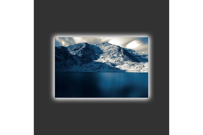 Canvastavla med LED-belysning - Storslagen fjällandskap med snöklädda bergtoppar och spegelblanka vattenytor - Mörkblå / Vit / Grå - Inredning & dekor - Tavlor & konst - Canvastavla