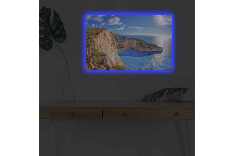 Canvastavla med LED-belysning - Storslagen kustlandskap med klippor och turkost hav - Turkos / Beige / Grön - Inredning & dekor - Tavlor & konst - Canvastavla