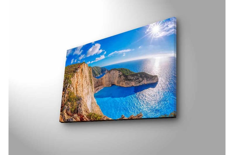 Canvastavla med LED-belysning - Storslagen kustlandskap med klippor och turkost hav - Turkos / Beige / Grön - Inredning & dekor - Tavlor & konst - Canvastavla