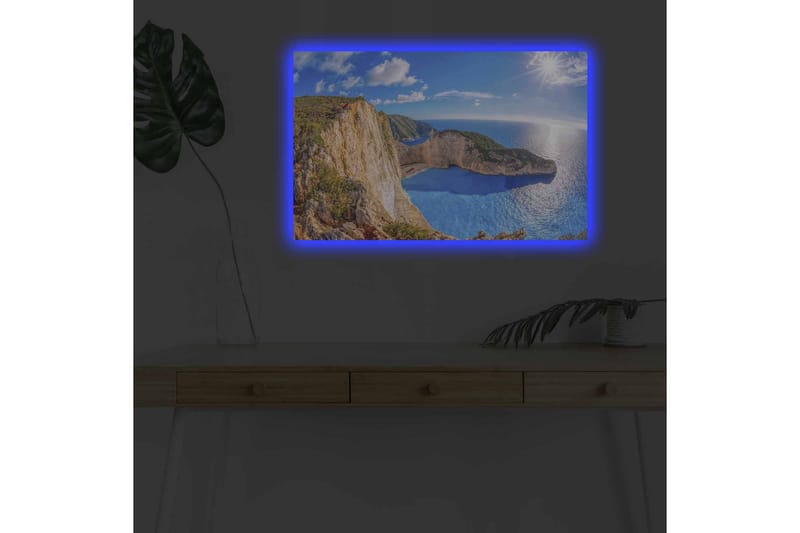 Canvastavla med LED-belysning - Storslagen kustlandskap med klippor och turkost hav - Turkos / Beige / Grön - Inredning & dekor - Tavlor & konst - Canvastavla