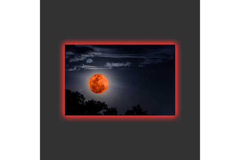 Canvastavla med LED-belysning - Storslagen måne som lyser upp natthimlen - Mörkblå / Orange / Svart - Inredning & dekor - Tavlor & konst - Canvastavla