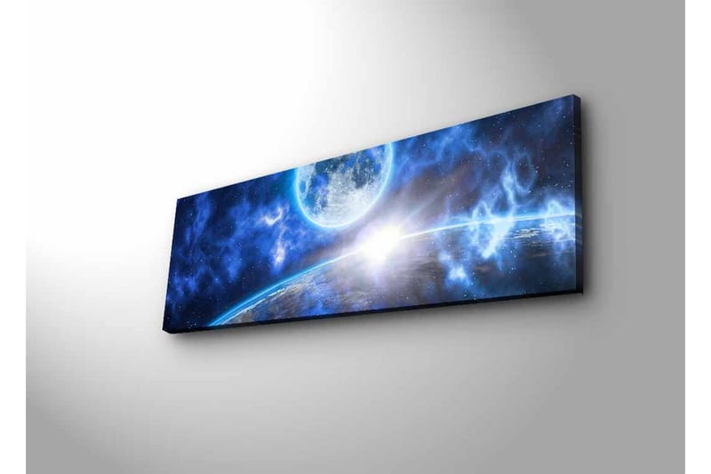 Canvastavla med LED-belysning - Storslagen rymdscen med en planet och en måne - Mörkblå / Ljusblå / Vit - Inredning & dekor - Tavlor & konst - Canvastavla