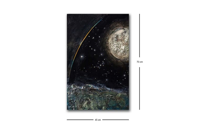 Canvastavla med LED-belysning - Storslagen rymdscen med en planet och stjärnor - Mörkblå / Grön / Vit - Inredning & dekor - Tavlor & konst - Canvastavla