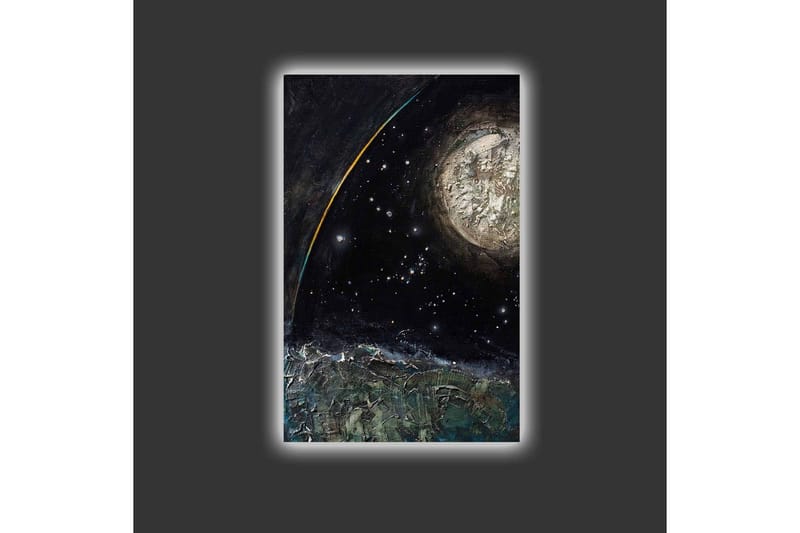 Canvastavla med LED-belysning - Storslagen rymdscen med en planet och stjärnor - Mörkblå / Grön / Vit - Inredning & dekor - Tavlor & konst - Canvastavla