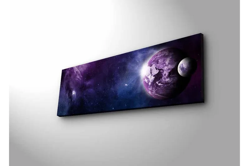Canvastavla med LED-belysning - Storslagen rymdscen med planeter och stjärnor - Lila / Mörkblå / Vit - Inredning & dekor - Tavlor & konst - Canvastavla