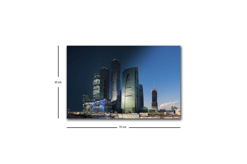Canvastavla med LED-belysning - Storslagen stadsbild med moderna skyskrapor i kvällsljus - Mörkblå / Grön / Svart - Inredning & dekor - Tavlor & konst - Canvastavla