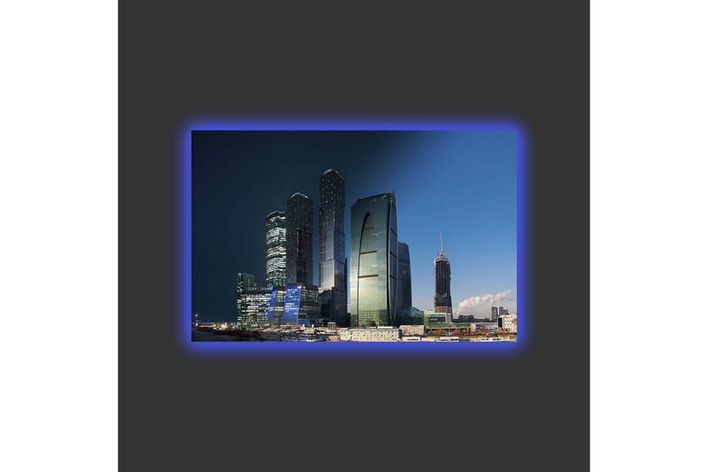 Canvastavla med LED-belysning - Storslagen stadsbild med moderna skyskrapor i kvällsljus - Mörkblå / Grön / Svart - Inredning & dekor - Tavlor & konst - Canvastavla
