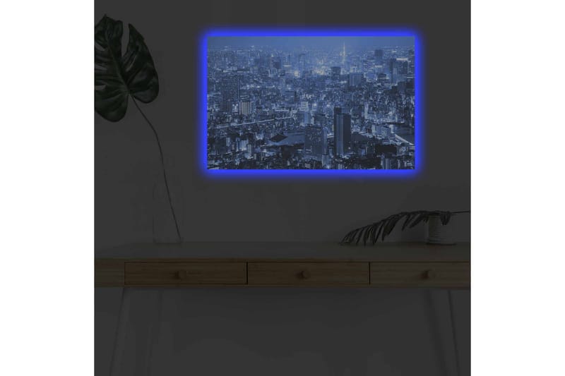 Canvastavla med LED-belysning - Storslagen stadsutsikt i nattljus - Mörkblå / Ljusblå - Inredning & dekor - Tavlor & konst - Canvastavla
