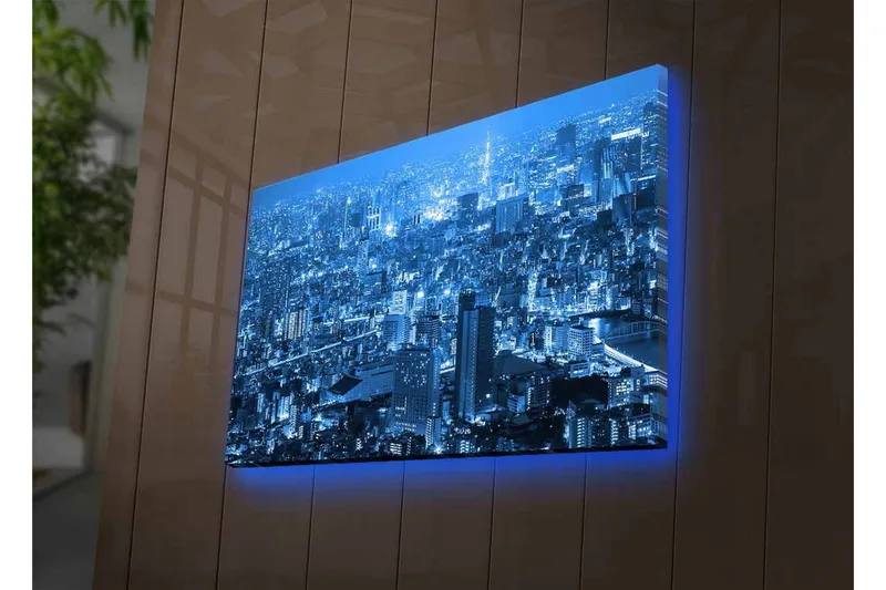 Canvastavla med LED-belysning - Storslagen stadsutsikt i nattljus - Mörkblå / Ljusblå - Inredning & dekor - Tavlor & konst - Canvastavla