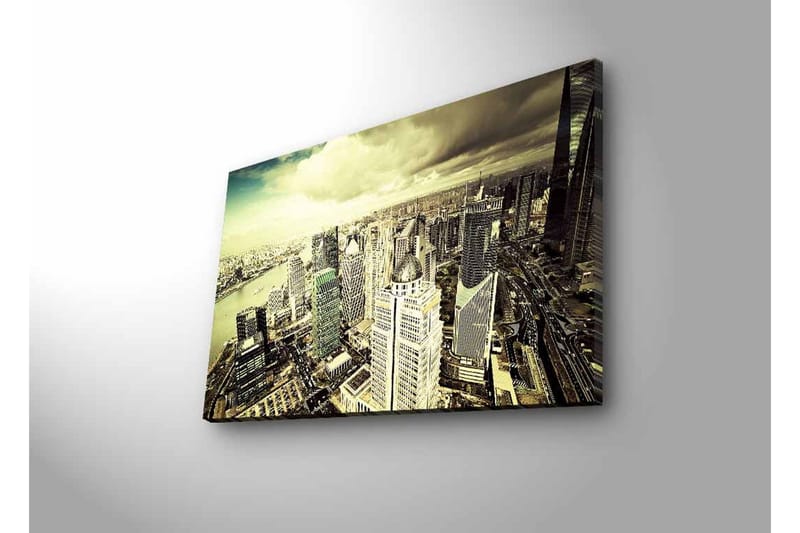 Canvastavla med LED-belysning - Storslagen vy över en stad med moderna skyskrapor - Grå / Beige / Svart - Inredning & dekor - Tavlor & konst - Canvastavla