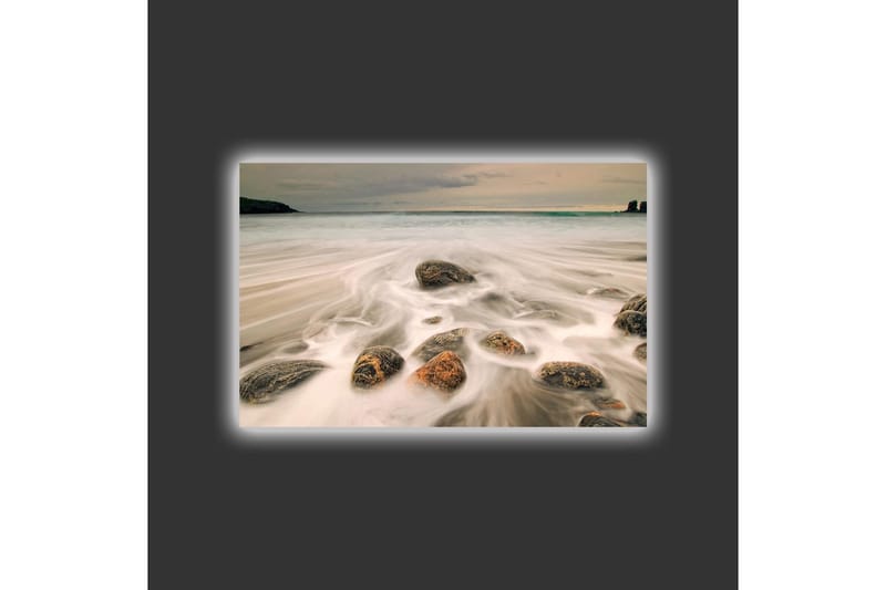 Canvastavla med LED-belysning - Strandscen med mjuka vågor som omsluter stenar - Grå / Beige / Svart - Inredning & dekor - Tavlor & konst - Canvastavla
