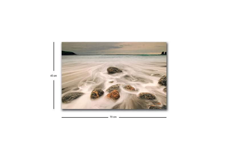 Canvastavla med LED-belysning - Strandscen med mjuka vågor som omsluter stenar - Grå / Beige / Svart - Inredning & dekor - Tavlor & konst - Canvastavla