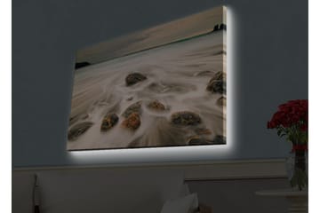Canvastavla med LED-belysning - Strandscen med mjuka vågor som omsluter stenar - Grå / Beige / Svart - Inredning & dekor - Tavlor & konst - Canvastavla