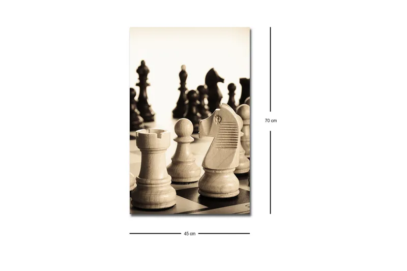 Canvastavla med LED-belysning - Strategisk schackuppställning med träpjäser - Beige / Svart / Brun - Inredning & dekor - Tavlor & konst - Canvastavla