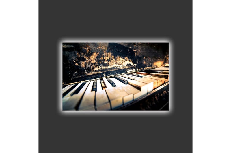 Canvastavla med LED-belysning - Svart piano med vita tangenter i en nostalgisk komposition - Svart / Vit / Brunt - Inredning & dekor - Tavlor & konst - Canvastavla