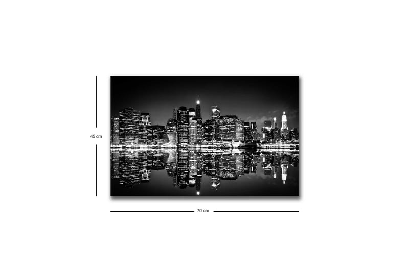 Canvastavla med LED-belysning - Svartvit stadssilhuett med reflektioner i vattenytan - Svart / Vitt / Grått - Inredning & dekor - Tavlor & konst - Canvastavla