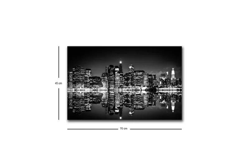 Canvastavla med LED-belysning - Svartvit stadssilhuett med reflektioner i vattenytan - Svart / Vitt / Grått - Inredning & dekor - Tavlor & konst - Canvastavla