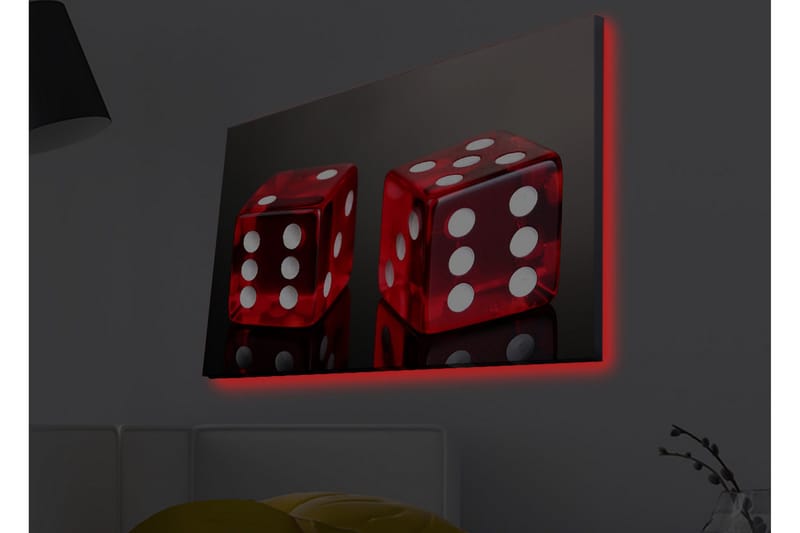 Canvastavla med LED-belysning - Tärningar i klart röd färg med vita prickar - Röd / Vit - Inredning & dekor - Tavlor & konst - Canvastavla