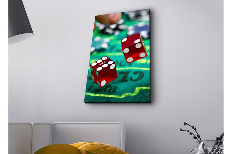 Canvastavla med LED-belysning - Tärningar som kastas på en grön spelplan - Röd / Grön / Svart - Inredning & dekor - Tavlor & konst - Canvastavla