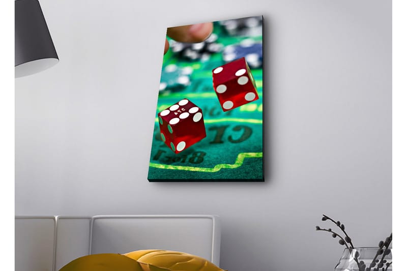 Canvastavla med LED-belysning - Tärningar som kastas på en grön spelplan - Röd / Grön / Svart - Inredning & dekor - Tavlor & konst - Canvastavla