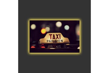 Canvastavla med LED-belysning - Taxi-skylt med texten TAXI PARISIEN i en nattlig stadsmiljö - Gult / Svart / Rött - Inredning & dekor - Tavlor & konst - Canvastavla
