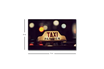 Canvastavla med LED-belysning - Taxi-skylt med texten TAXI PARISIEN i en nattlig stadsmiljö - Gult / Svart / Rött - Inredning & dekor - Tavlor & konst - Canvastavla