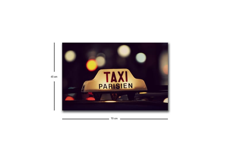 Canvastavla med LED-belysning - Taxi-skylt med texten TAXI PARISIEN i en nattlig stadsmiljö - Gult / Svart / Rött - Inredning & dekor - Tavlor & konst - Canvastavla