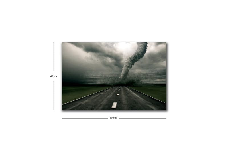 Canvastavla med LED-belysning - Tornado som sveper över en öde väg - Grå / Svart / Grön - Inredning & dekor - Tavlor & konst - Canvastavla