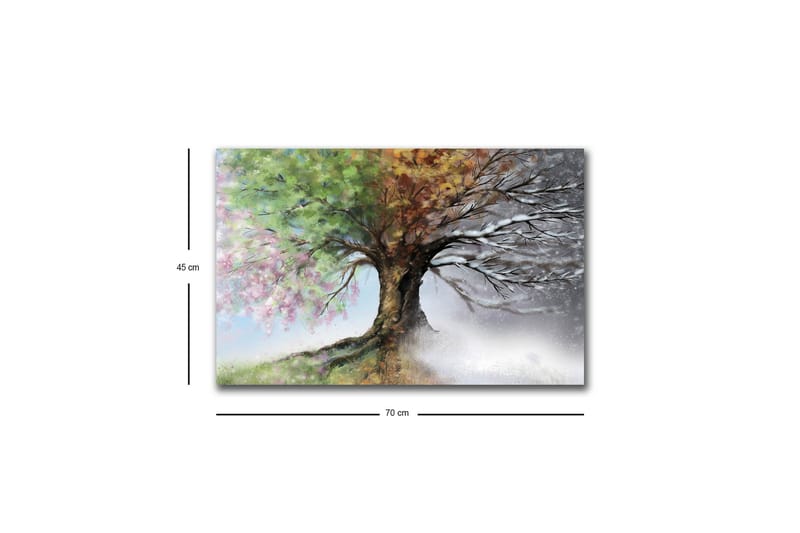 Canvastavla med LED-belysning - Träd med skiftande årstider i en harmonisk komposition - Grön / Brun / Grå - Inredning & dekor - Tavlor & konst - Canvastavla