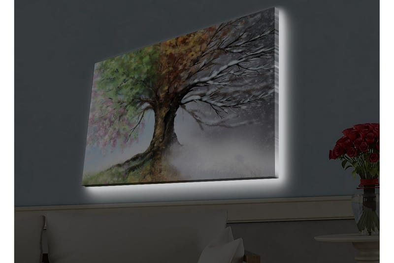 Canvastavla med LED-belysning - Träd med skiftande årstider i en harmonisk komposition - Grön / Brun / Grå - Inredning & dekor - Tavlor & konst - Canvastavla