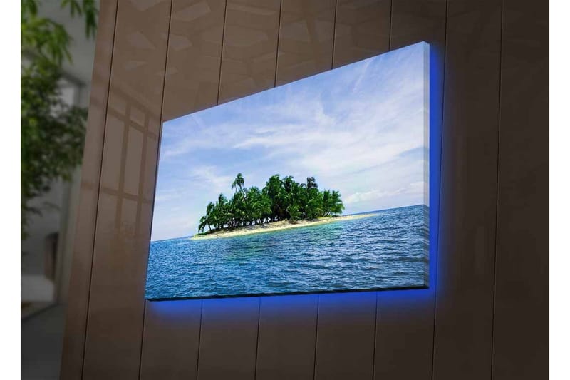 Canvastavla med LED-belysning - Tropisk ö med palmer omgiven av klart blått hav - Blå / Grön / Beige - Inredning & dekor - Tavlor & konst - Canvastavla