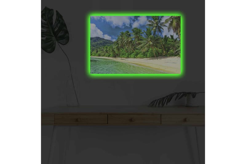 Canvastavla med LED-belysning - Tropisk strand med palmer och klart vatten - Grön / Blå / Sandfärgad - Inredning & dekor - Tavlor & konst - Canvastavla