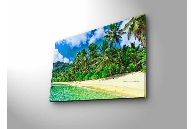 Canvastavla med LED-belysning - Tropisk strand med palmer och klart vatten - Grön / Blå / Sandfärgad - Inredning & dekor - Tavlor & konst - Canvastavla