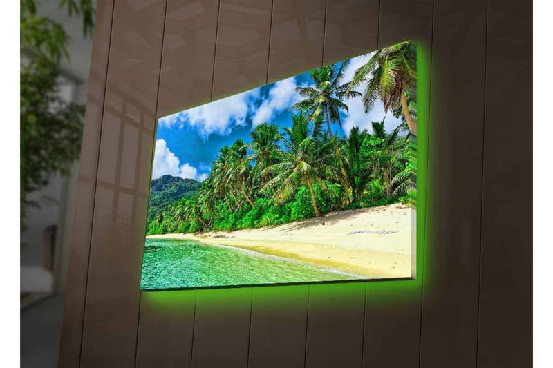 Canvastavla med LED-belysning - Tropisk strand med palmer och klart vatten - Grön / Blå / Sandfärgad - Inredning & dekor - Tavlor & konst - Canvastavla