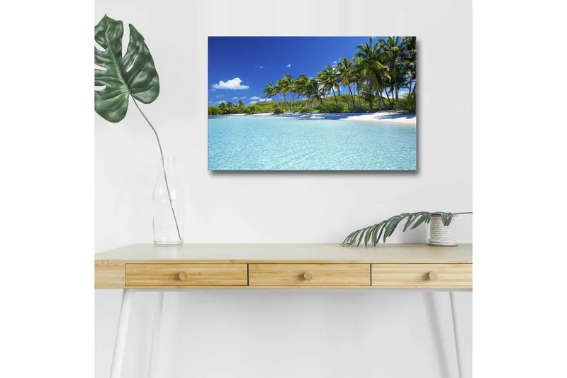 Canvastavla med LED-belysning - Tropisk strand med palmer och klart vatten - Blå / Grön / Vit - Inredning & dekor - Tavlor & konst - Canvastavla