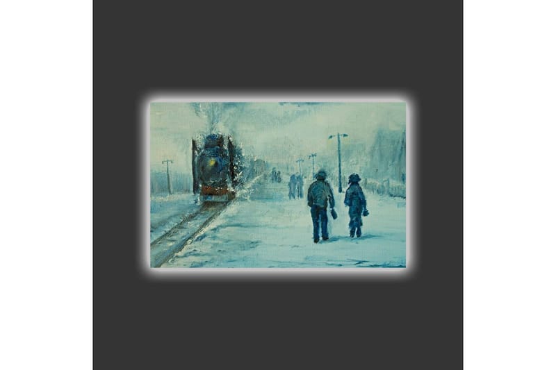 Canvastavla med LED-belysning - Två personer som promenerar i snön under en dimmig himmel - Blå / Vit / Grå - Inredning & dekor - Tavlor & konst - Canvastavla