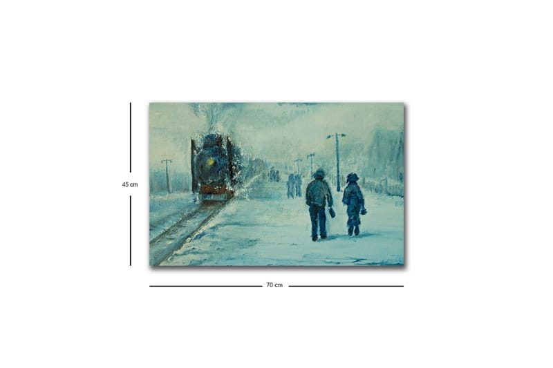 Canvastavla med LED-belysning - Två personer som promenerar i snön under en dimmig himmel - Blå / Vit / Grå - Inredning & dekor - Tavlor & konst - Canvastavla