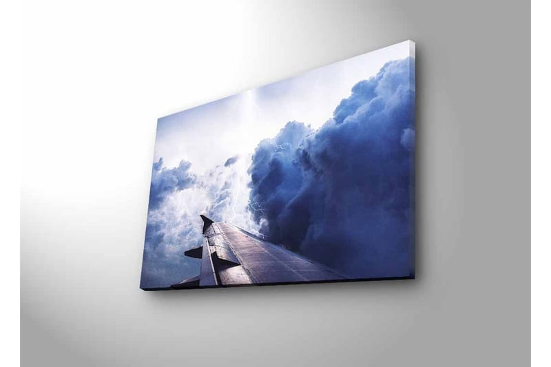 Canvastavla med LED-belysning - Utsikt från ett flygplansvinge mot dramatiska molnformationer - Mörkblå / Ljusgrå / Vit - Inredning & dekor - Tavlor & konst - Canvastavla