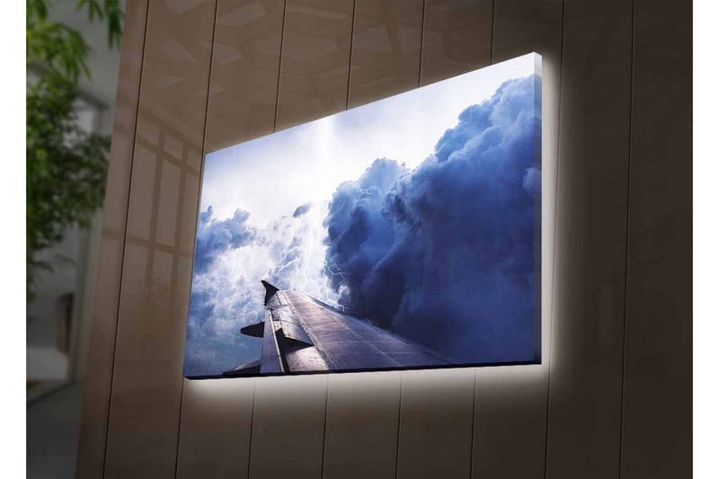 Canvastavla med LED-belysning - Utsikt från ett flygplansvinge mot dramatiska molnformationer - Mörkblå / Ljusgrå / Vit - Inredning & dekor - Tavlor & konst - Canvastavla