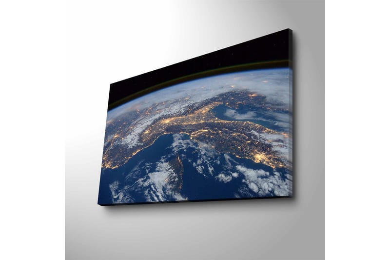 Canvastavla med LED-belysning - Utsikt över jorden med städer belysta i natten - Mörkblå / Vit / Gul - Inredning & dekor - Tavlor & konst - Canvastavla