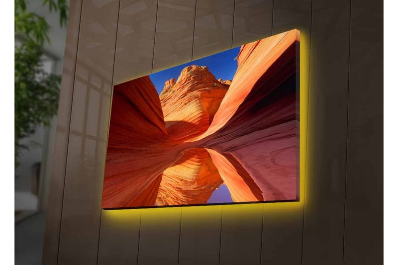 Canvastavla med LED-belysning - Vacker canyon med svängda klippväggar i varma nyanser - Röd / Orange / Blå - Inredning & dekor - Tavlor & konst - Canvastavla