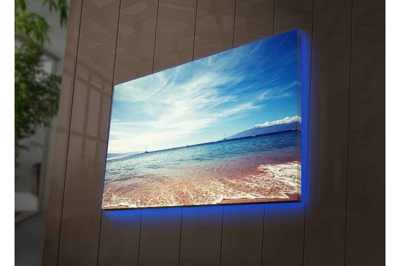 Canvastavla med LED-belysning - Vacker havsutsikt med klarblå himmel och mjuka vågor - Blå / Beige / Vit - Inredning & dekor - Tavlor & konst - Canvastavla