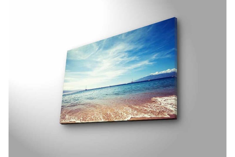 Canvastavla med LED-belysning - Vacker havsutsikt med klarblå himmel och mjuka vågor - Blå / Beige / Vit - Inredning & dekor - Tavlor & konst - Canvastavla